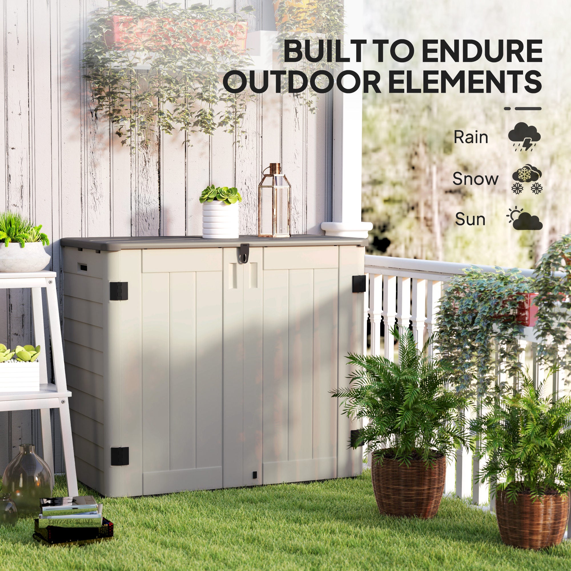 185 Gallon Outdoor Storage Shed - Cream White PP Plastic-Patio & Garden > Lawn & Garden > Sheds > Outdoor Storage Cabinet-DECOROLALA