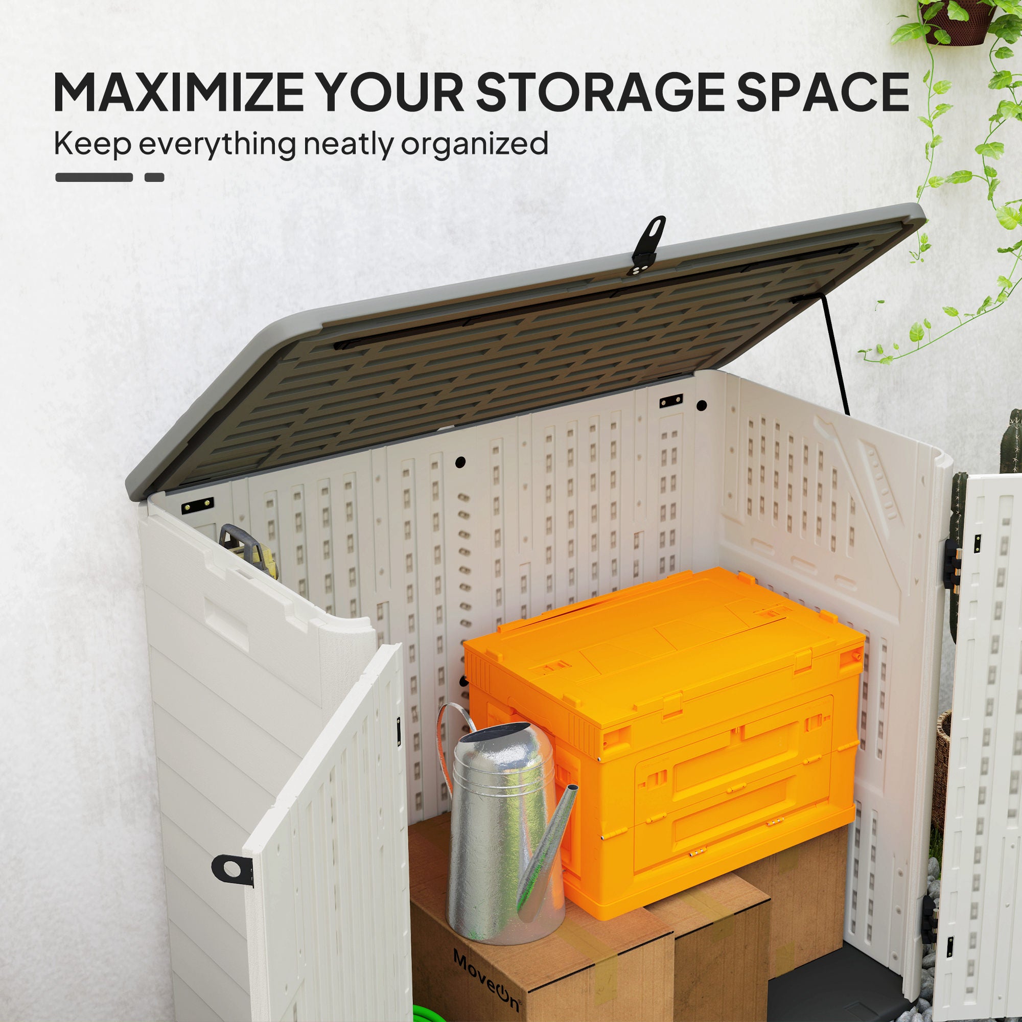 185 Gallon Outdoor Storage Shed - Cream White PP Plastic-Patio & Garden > Lawn & Garden > Sheds > Outdoor Storage Cabinet-DECOROLALA