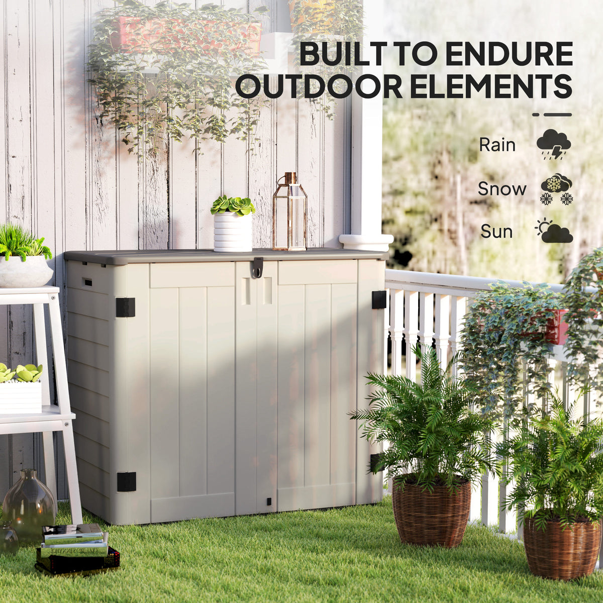 185 Gallon Outdoor Storage Shed - Cream White PP Plastic-Patio & Garden > Lawn & Garden > Sheds > Outdoor Storage Cabinet-DECOROLALA