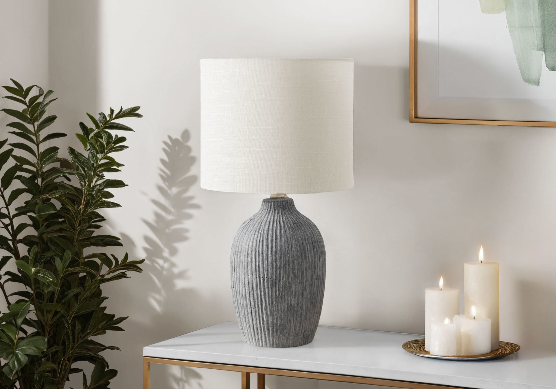 18"H Beige Ceramic Table Lamp with Fabric Shade-Lighting-DECOROLALA