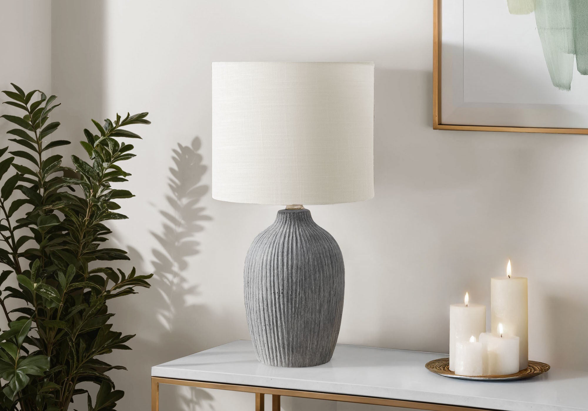 18"H Beige Ceramic Table Lamp with Fabric Shade-Lighting-DECOROLALA