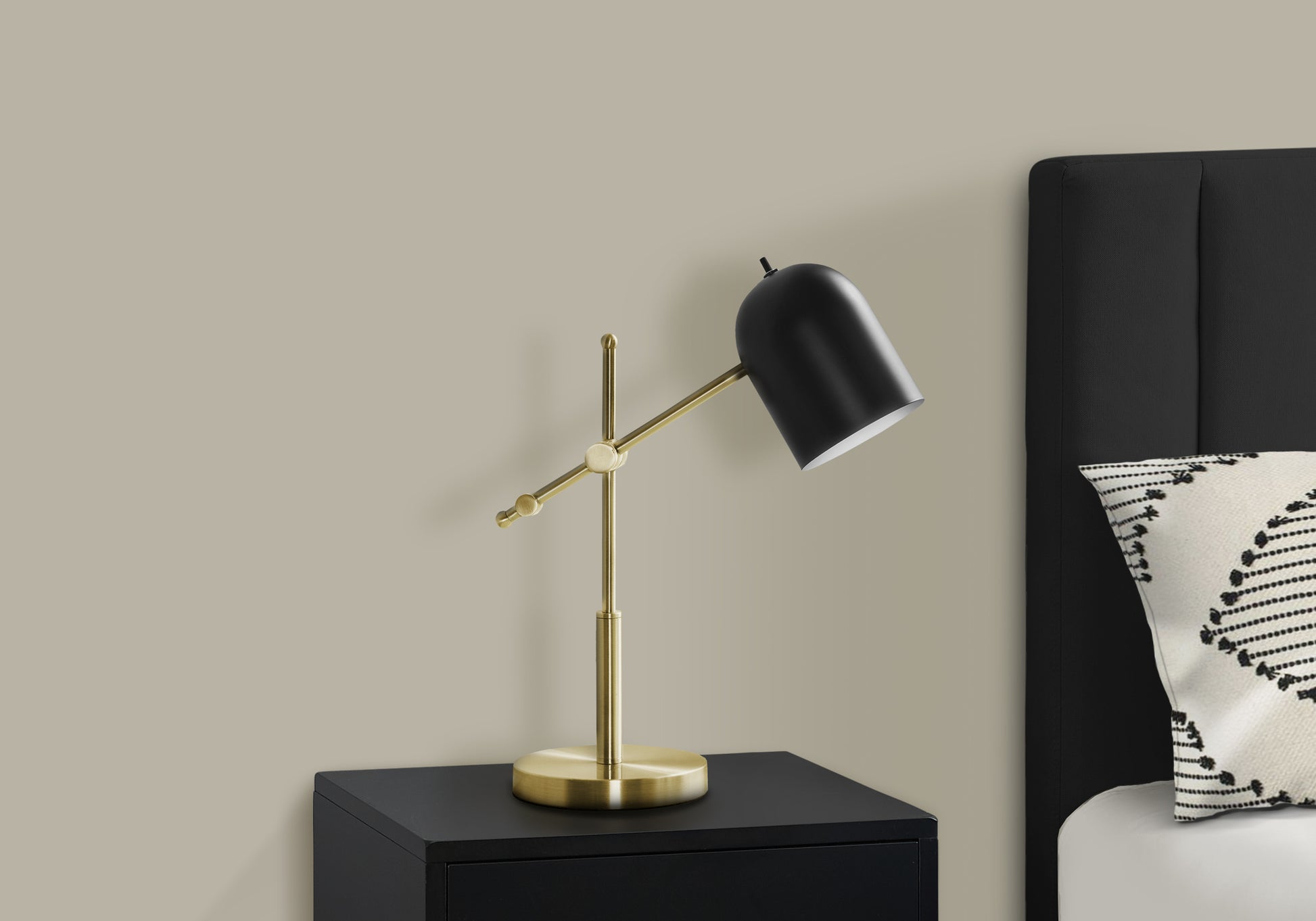 18"H Brass Metal Table Lamp with Black Shade-Lighting-DECOROLALA
