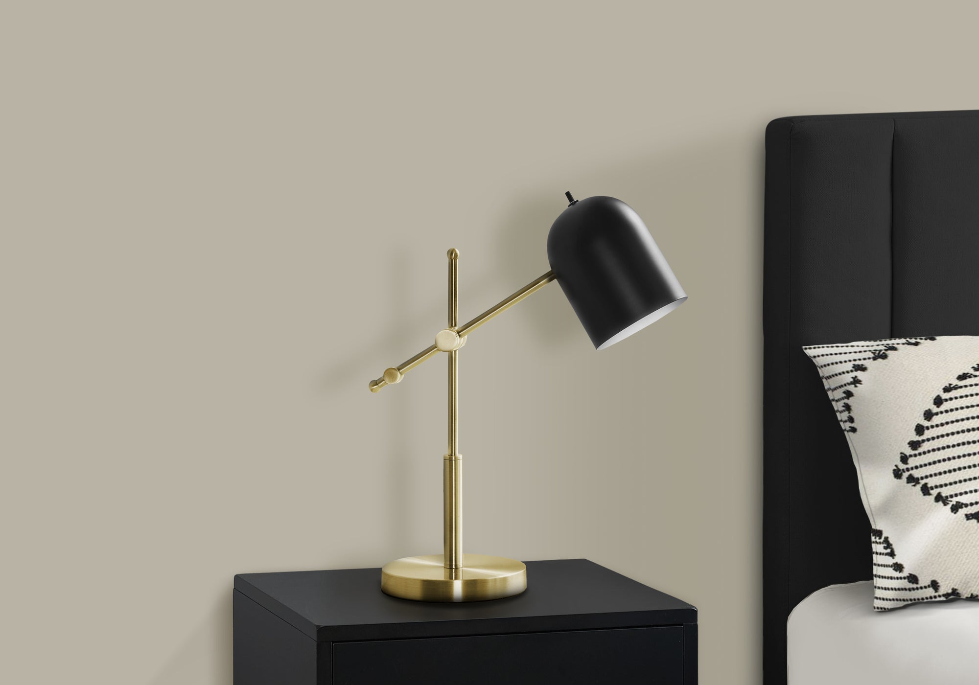 18"H Brass Metal Table Lamp with Black Shade-Lighting-DECOROLALA