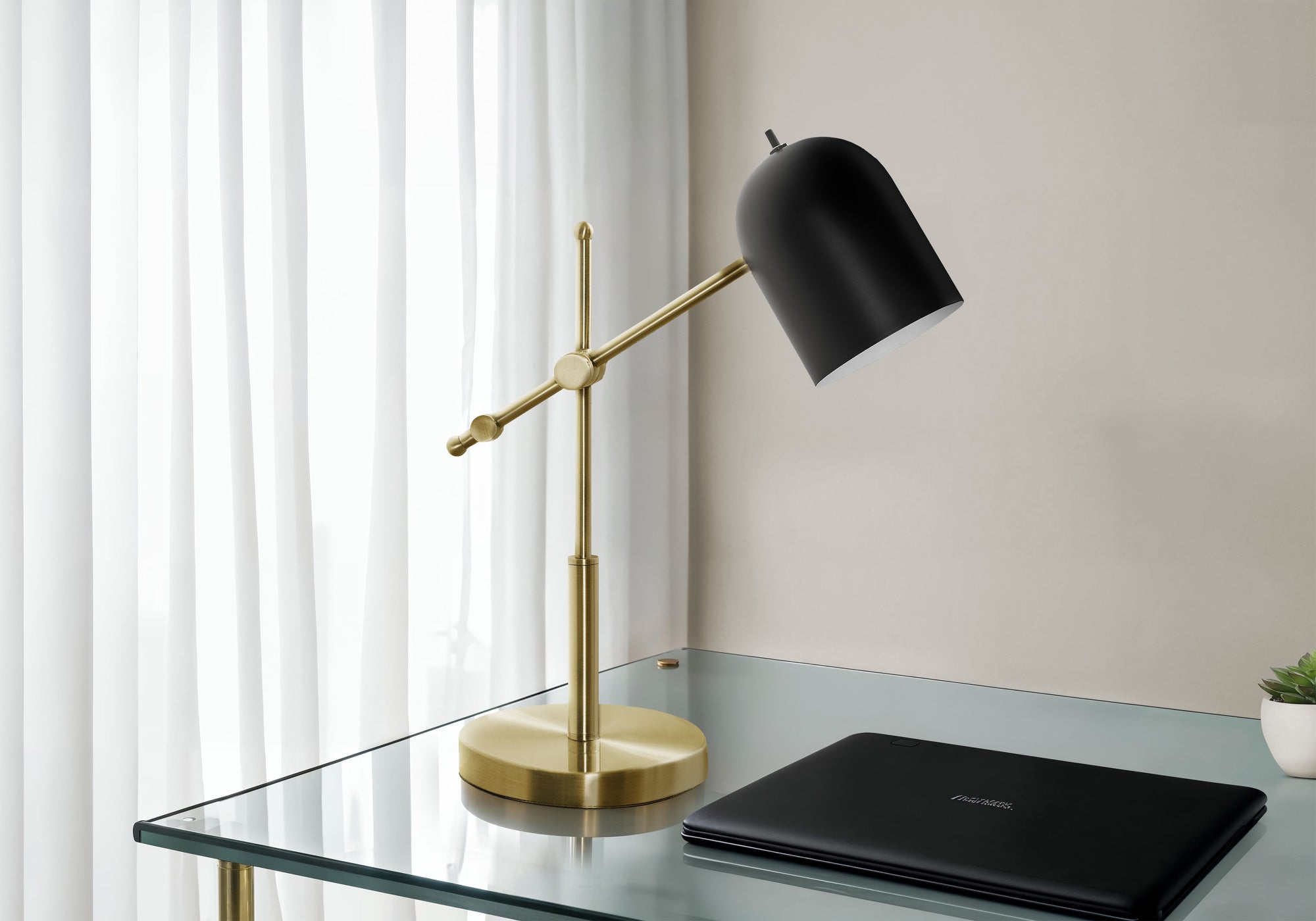 18"H Brass Metal Table Lamp with Black Shade-Lighting-DECOROLALA