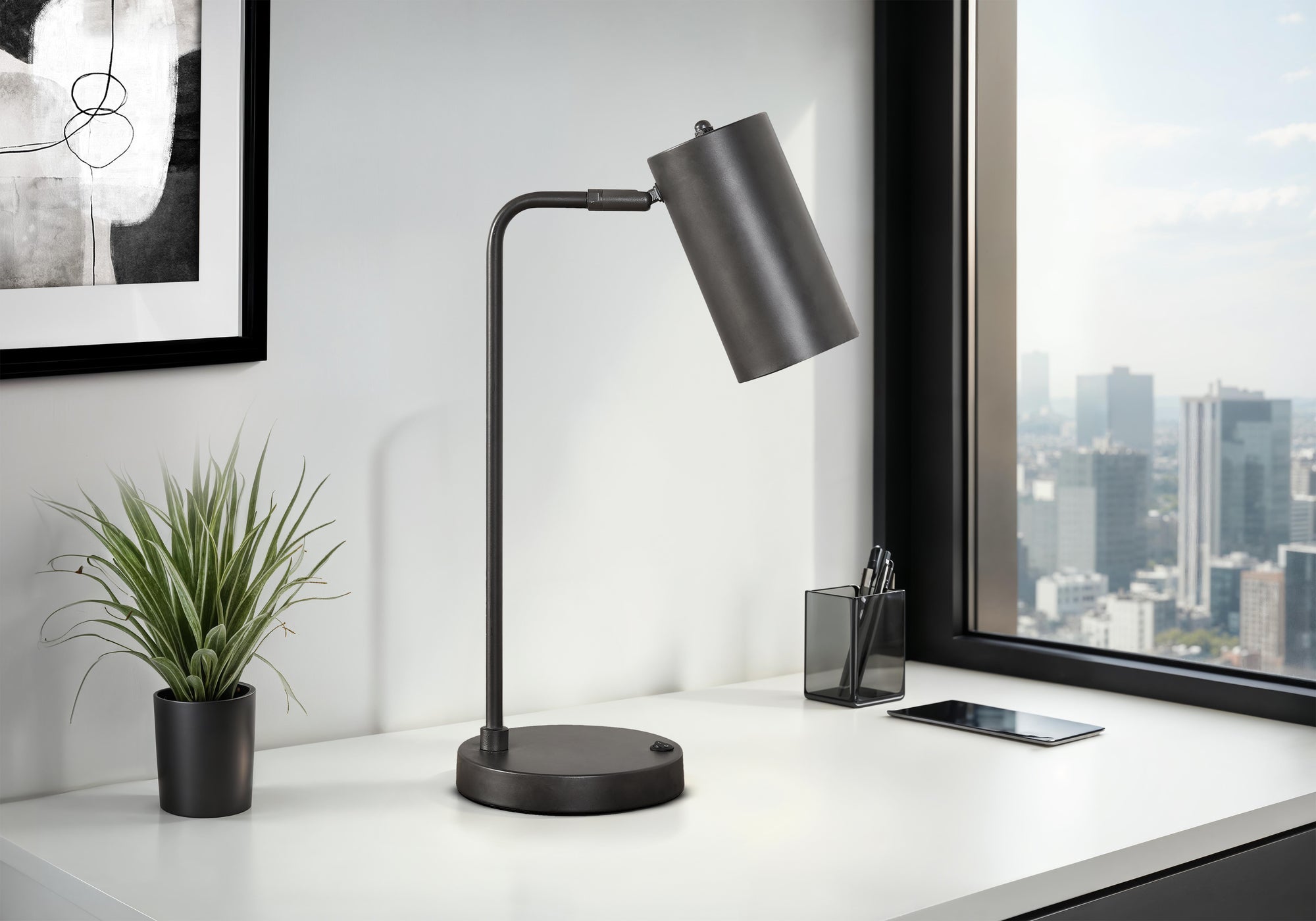 18"H Table Lamp with USB Port - Grey Metal-Lighting-DECOROLALA