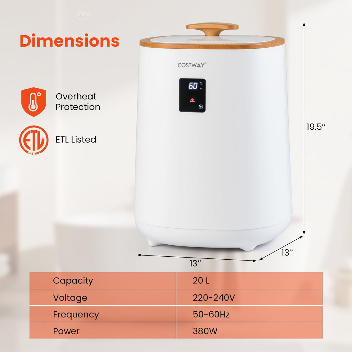 18L Large Blanket & Towel Warmer Bucket with LED Display - White-Dryers-DECOROLALA