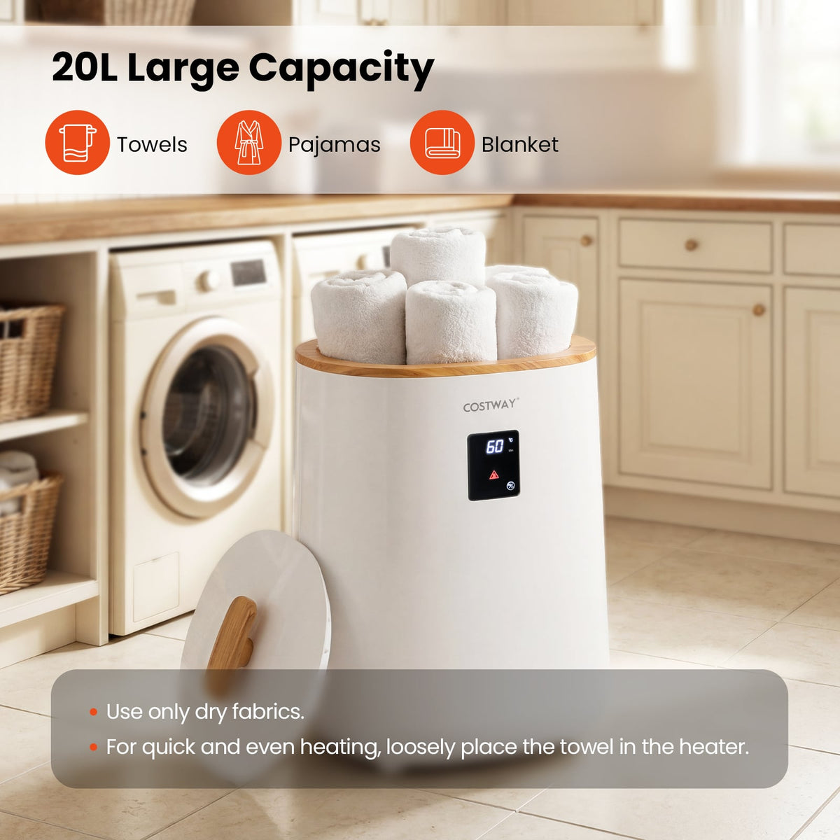 18L Large Blanket & Towel Warmer Bucket with LED Display - White-Dryers-DECOROLALA