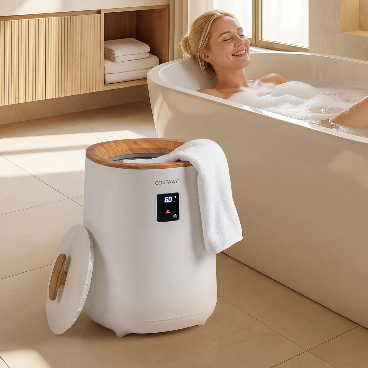 18L Large Blanket & Towel Warmer Bucket with LED Display - White-Dryers-DECOROLALA