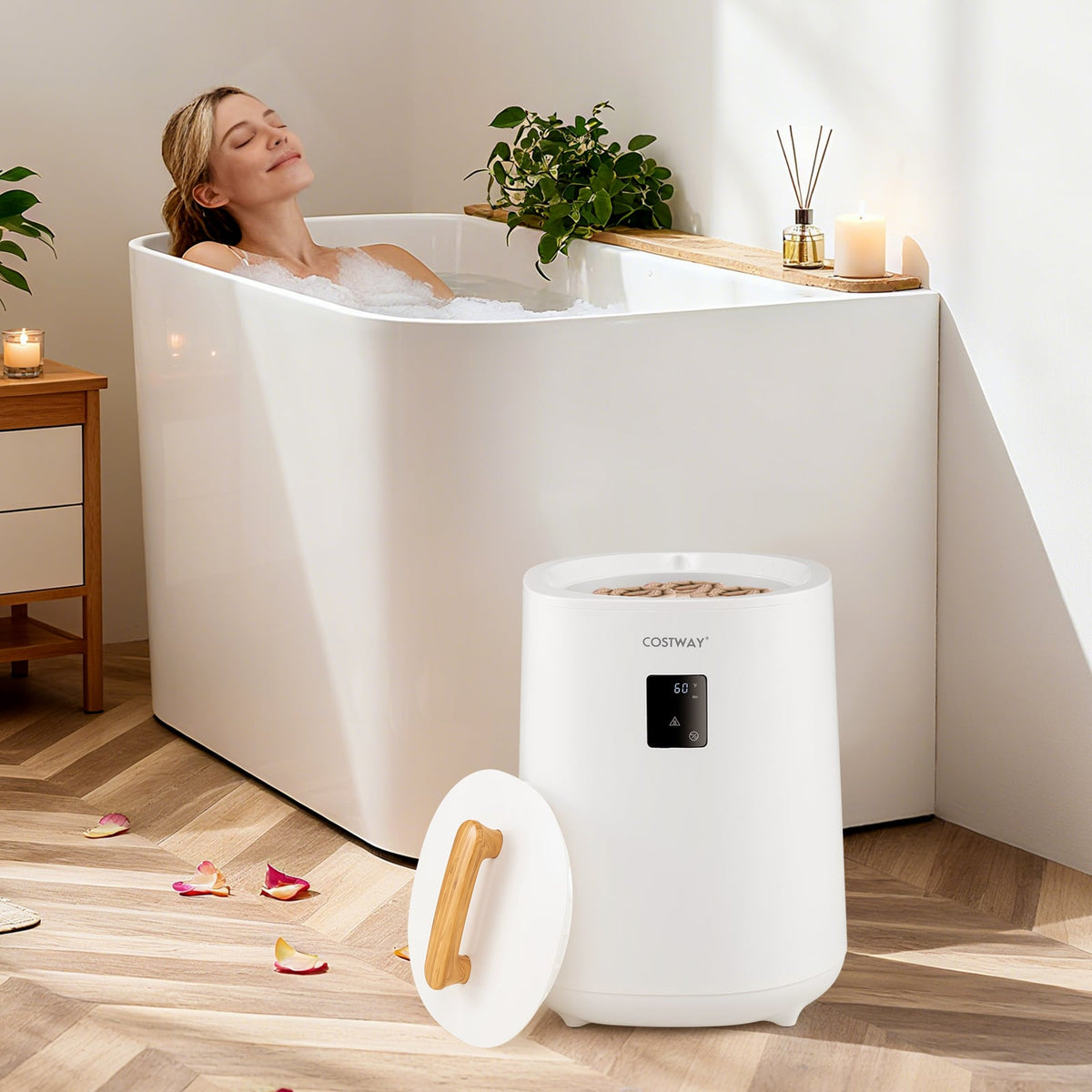 18L Large Towel Warmer Bucket with LED Display - White-Dryers-DECOROLALA