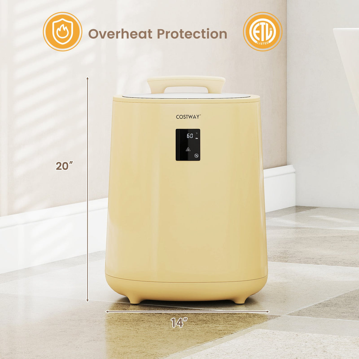 18L Large Towel Warmer Bucket with LED Display - Yellow-Dryers-DECOROLALA
