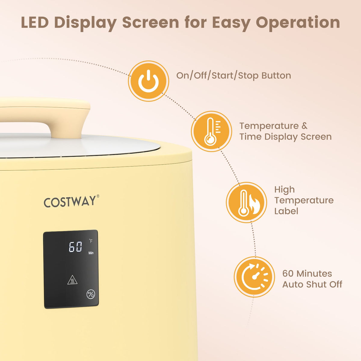 18L Large Towel Warmer Bucket with LED Display - Yellow-Dryers-DECOROLALA