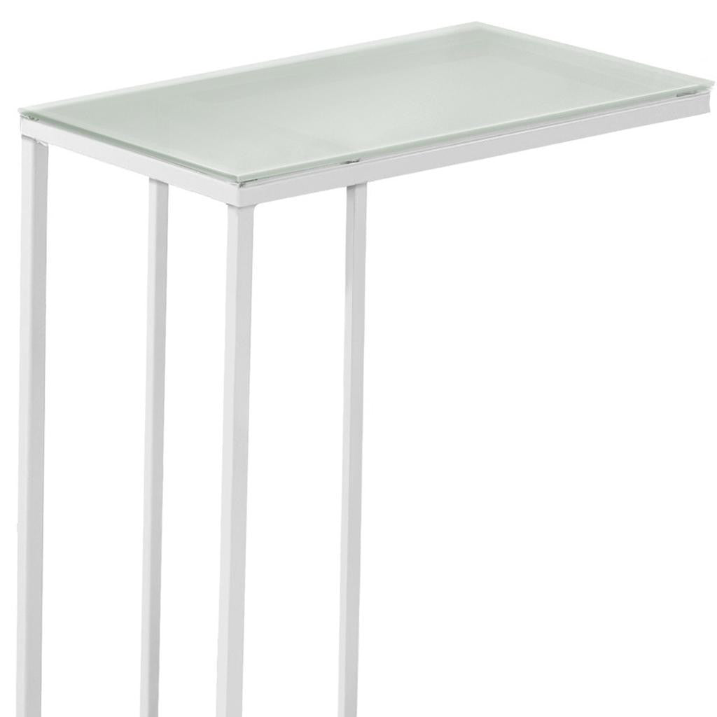 18.25" X 10.25" X 24" White Metal Tempered Glass Accent Table-Tray Tables-DECOROLALA