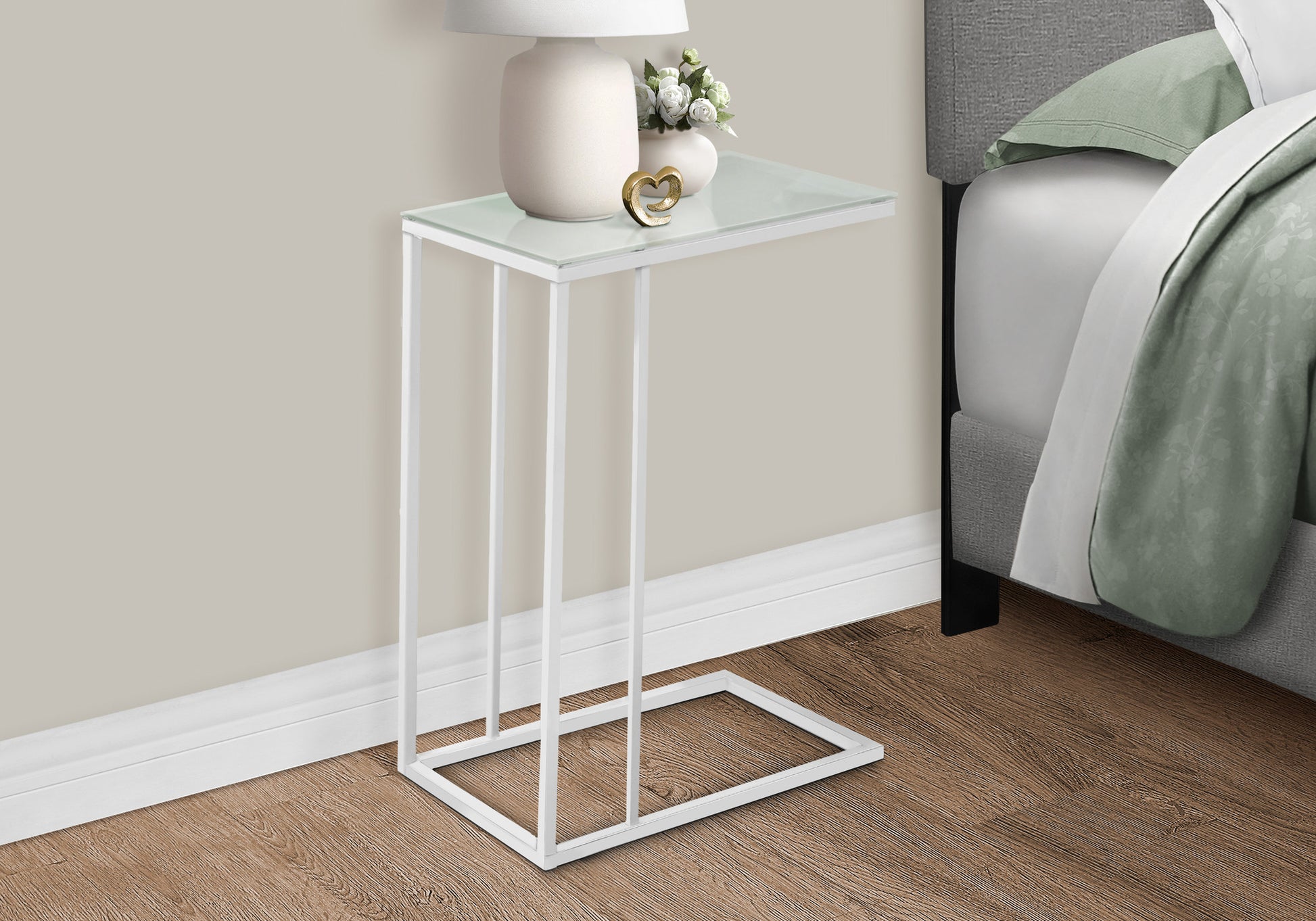 18.25" X 10.25" X 24" White Metal Tempered Glass Accent Table-Tray Tables-DECOROLALA