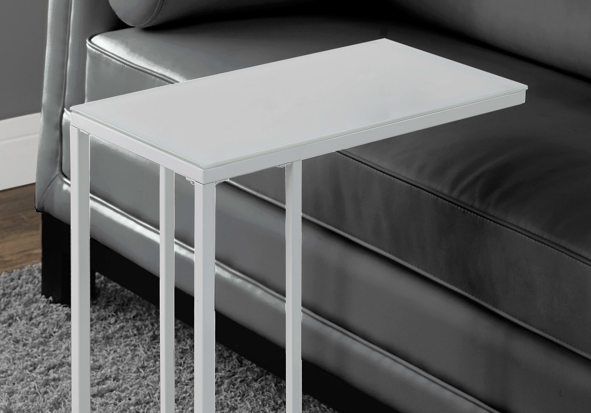 18.25" X 10.25" X 24" White Metal Tempered Glass Accent Table-Tray Tables-DECOROLALA