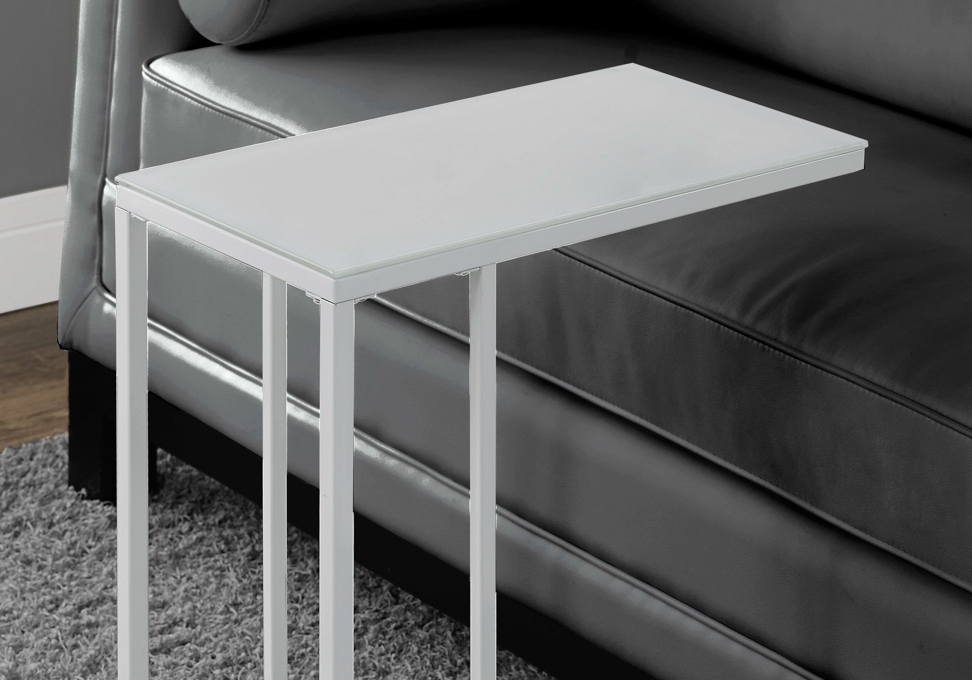 18.25" X 10.25" X 24" White Metal Tempered Glass Accent Table-Tray Tables-DECOROLALA