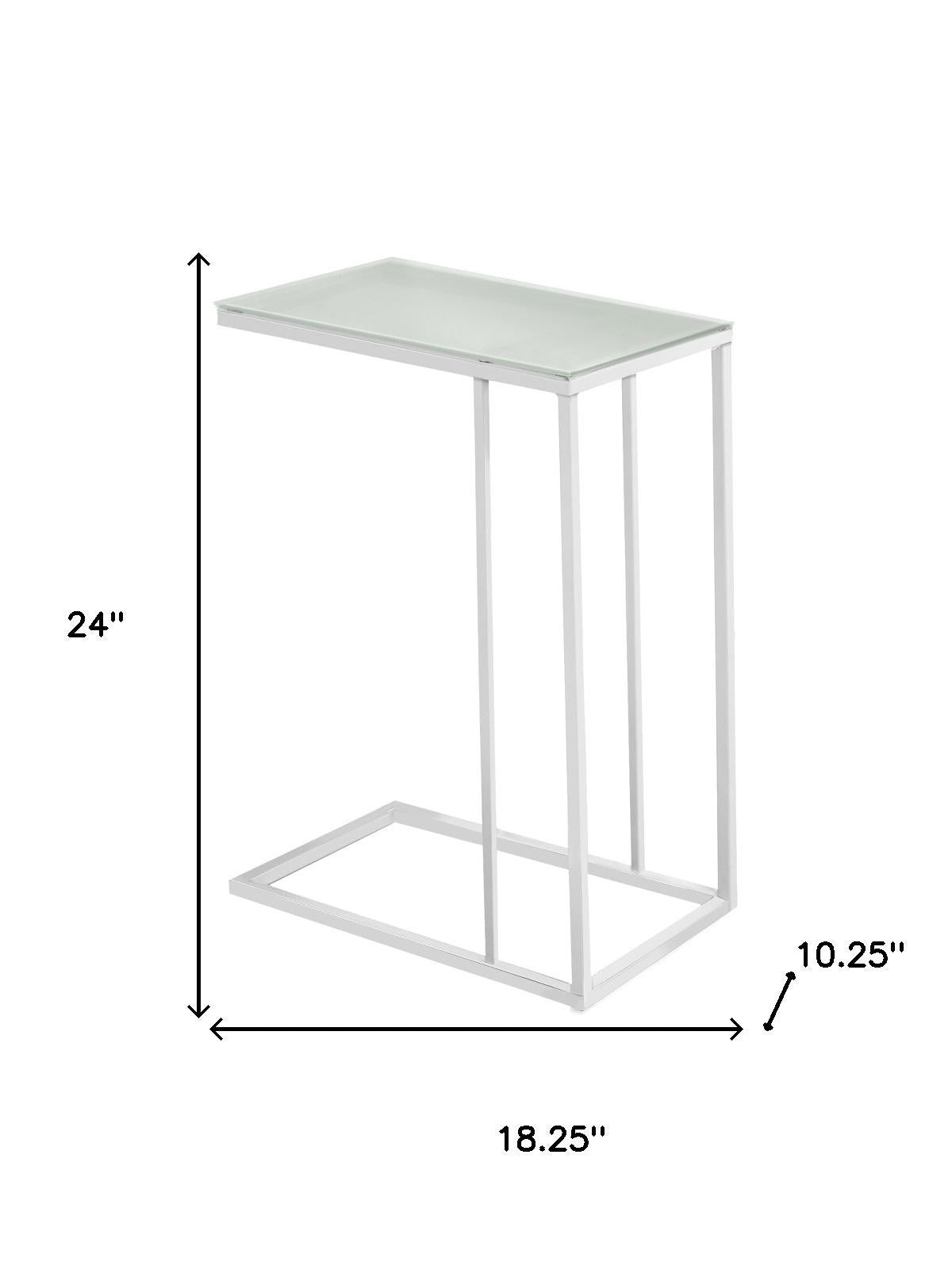 18.25" X 10.25" X 24" White Metal Tempered Glass Accent Table-Tray Tables-DECOROLALA