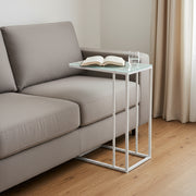 18.25" X 10.25" X 24" White Metal Tempered Glass Accent Table-Tray Tables-DECOROLALA