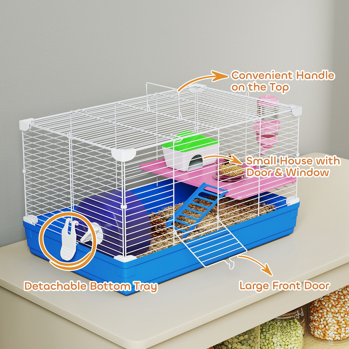 18.5" 2-Tier Hamster Cage Kit with Exercise Wheel - Blue/White-Small Animals-DECOROLALA