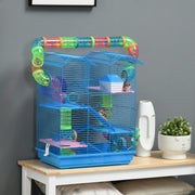 18.5" 5-Tier Hamster Cage with Tunnel & Exercise Wheel - Blue-Small Animals-DECOROLALA