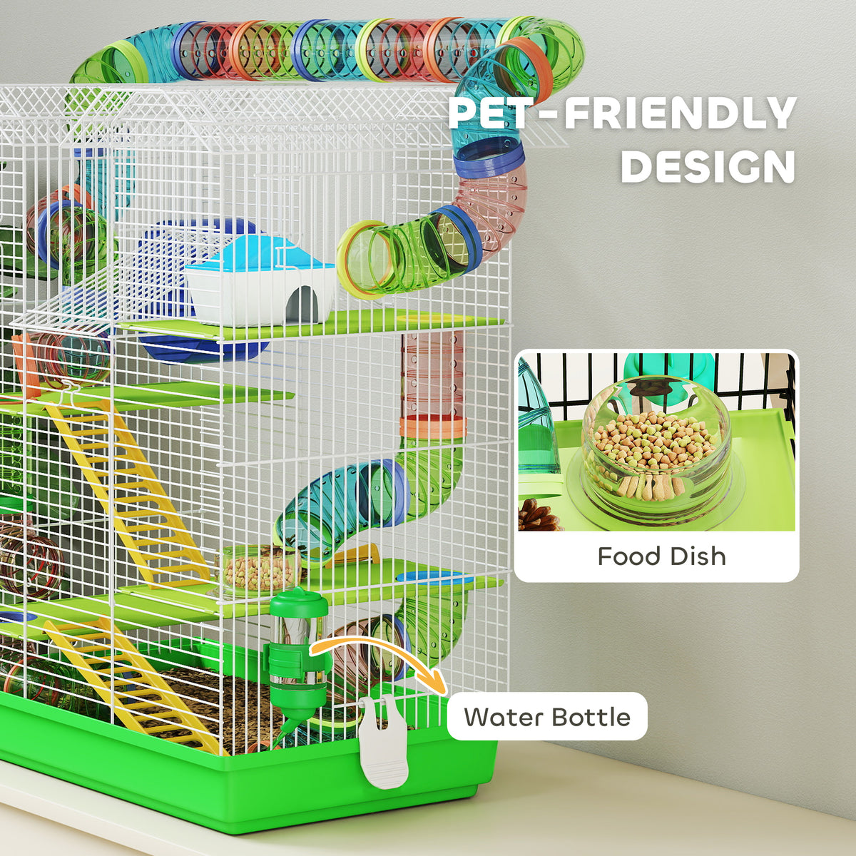 18.5" 5-Tier Hamster Cage with Tunnel & Exercise Wheel - Green-Small Animals-DECOROLALA