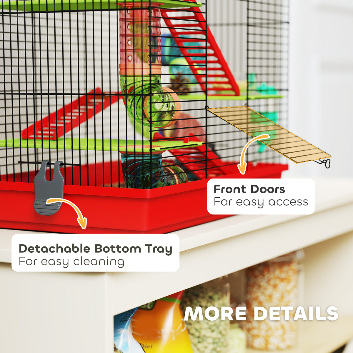 18.5" 5-Tier Hamster Cage with Tunnel Tube System - Red-Small Animals-DECOROLALA