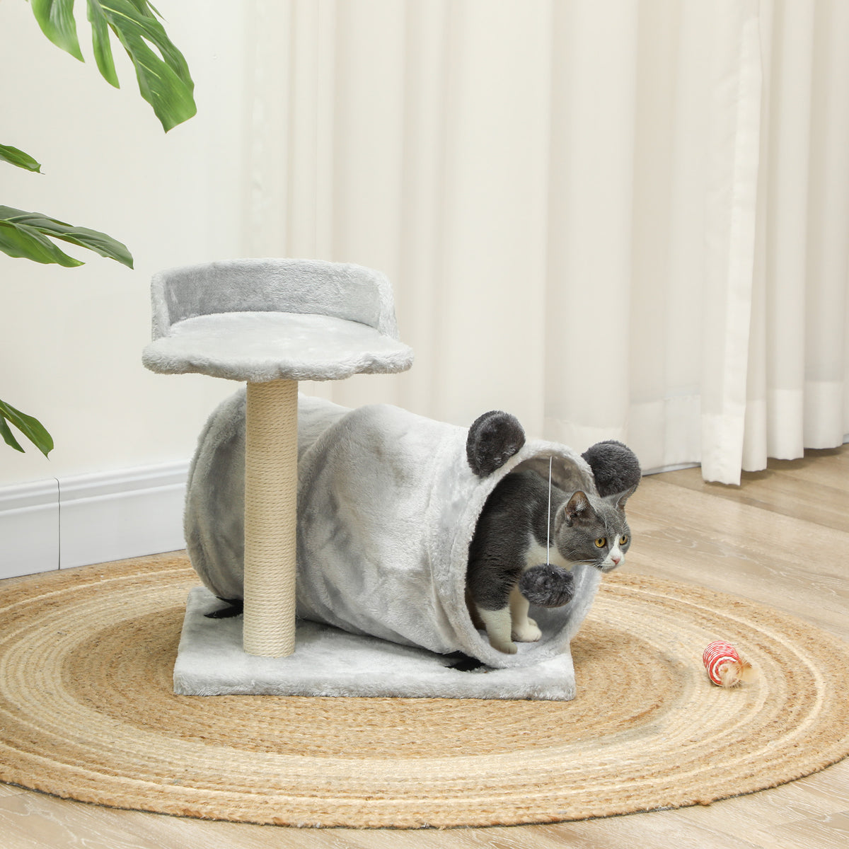 18.5" Compact Cat Tree with Tunnel and Scratching Post - Grey-Cats-DECOROLALA