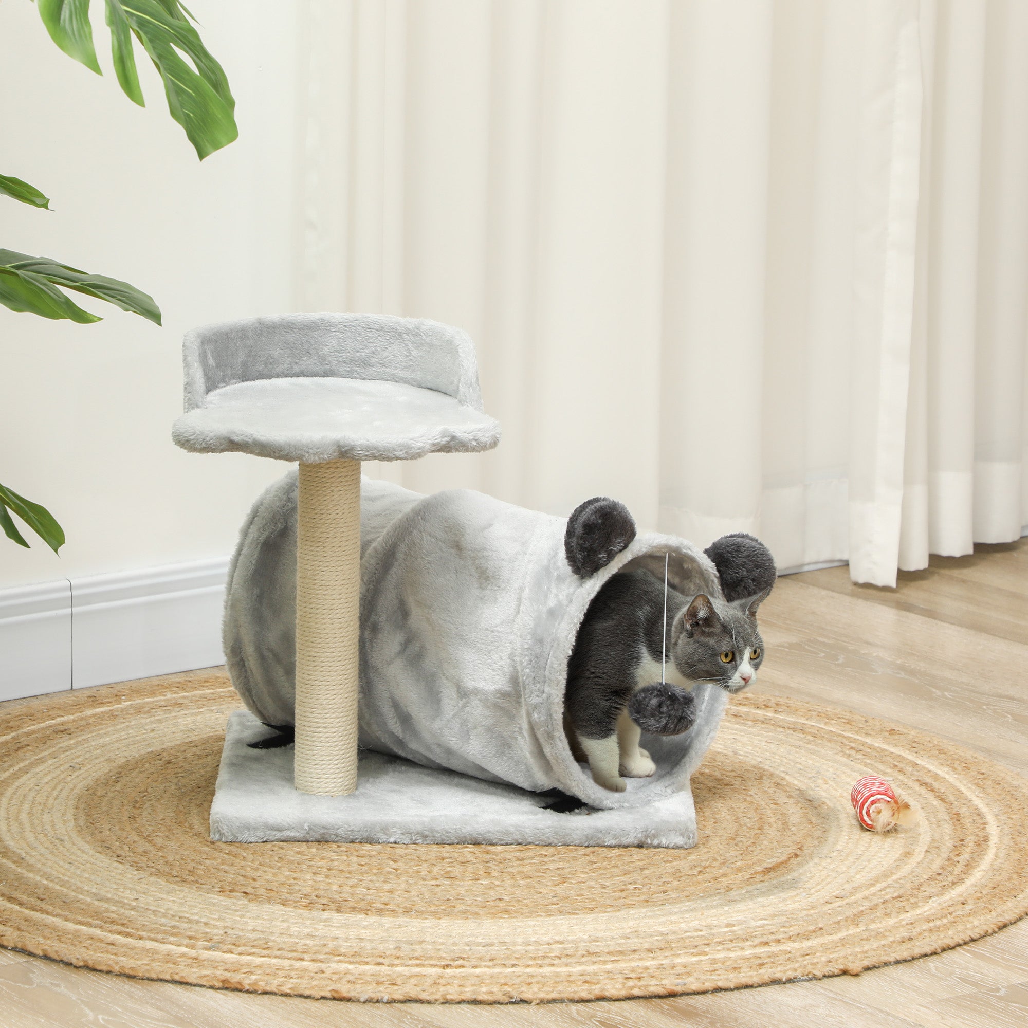 18.5" Compact Cat Tree with Tunnel and Scratching Post - Grey-Cats-DECOROLALA