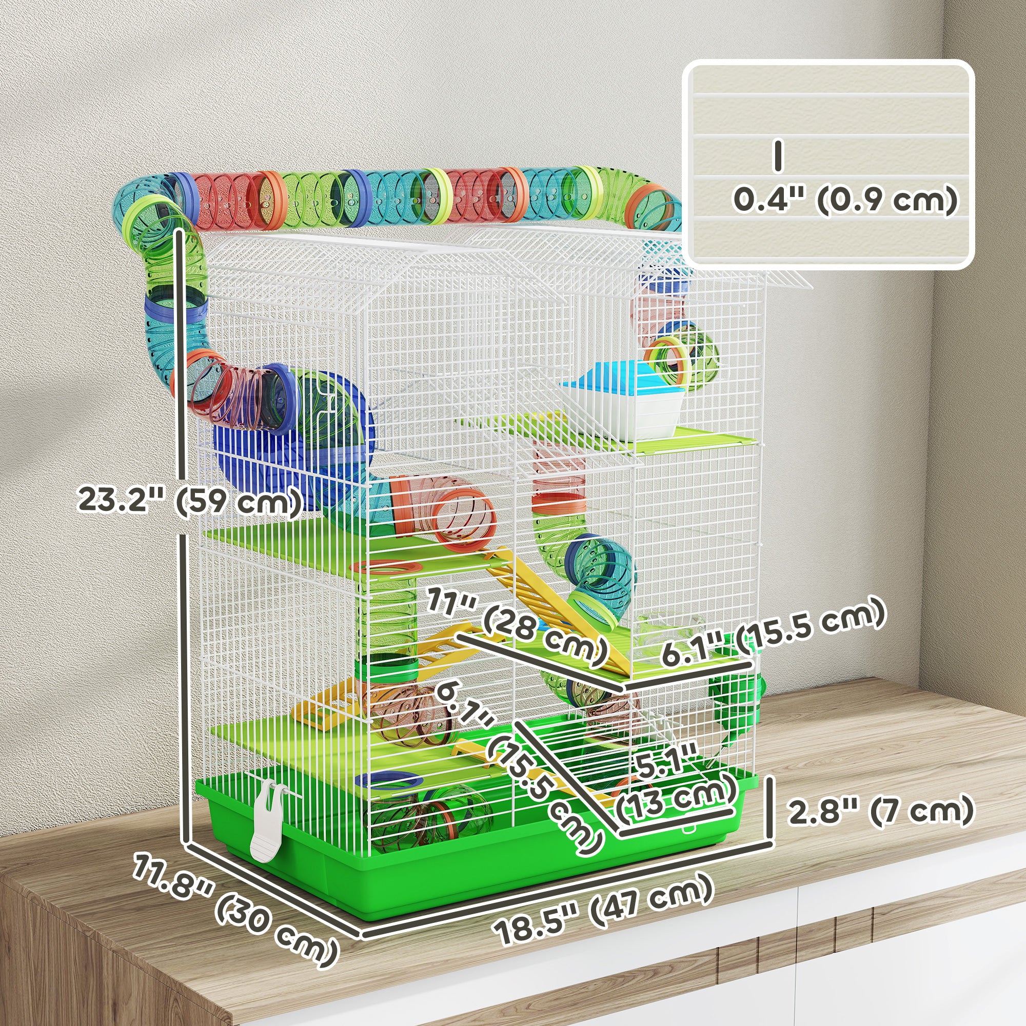 18.5" Hamster Cage, 5 Tiers Small Animal House with Tunnel Tube System, Exercise Wheel, Water Bottle, Green-Small Animals-DECOROLALA