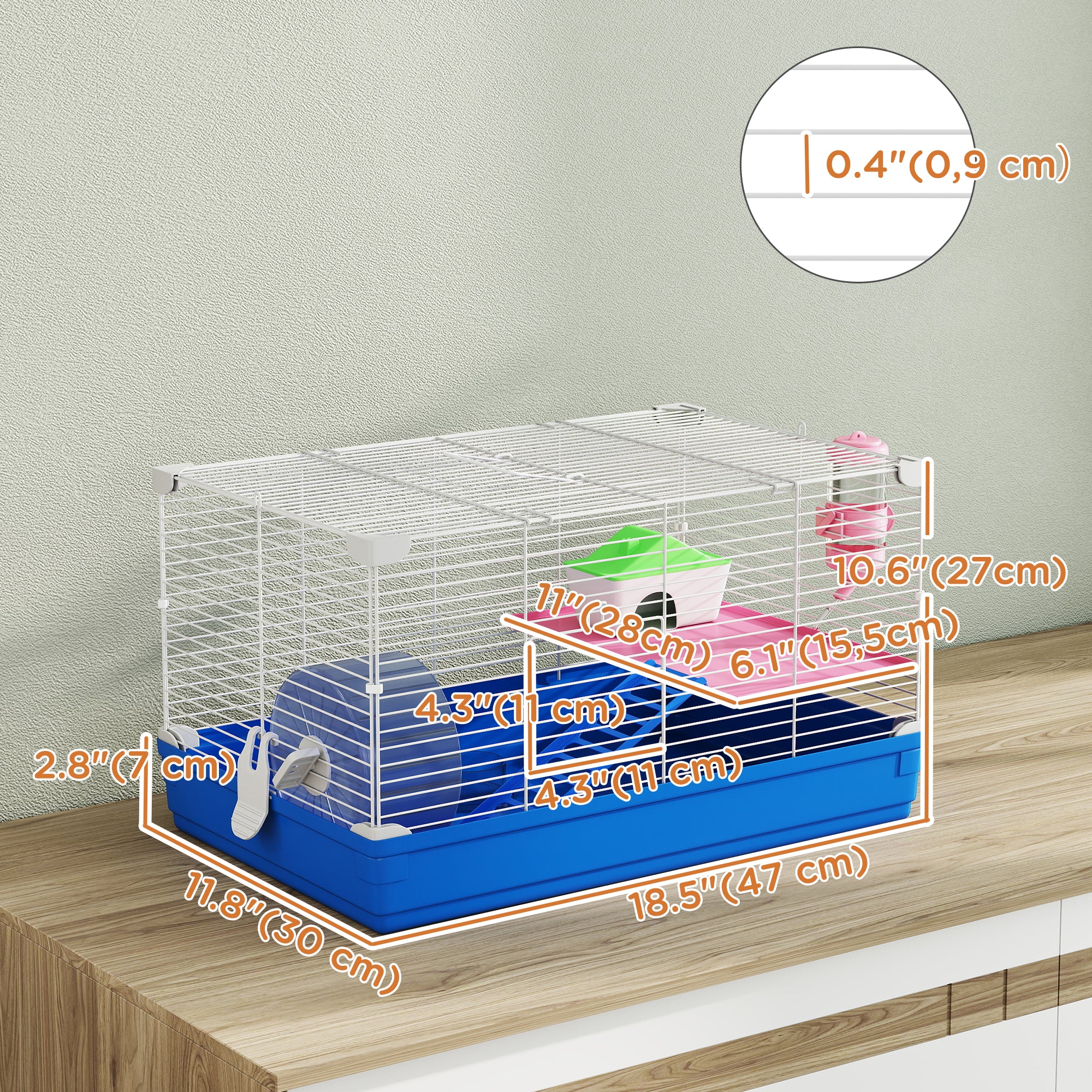 18.5" Hamster Cage with Exercise Wheel and Water Bottle Dish, Rat House and Habitats 2 Storey Design-Small Animals-DECOROLALA