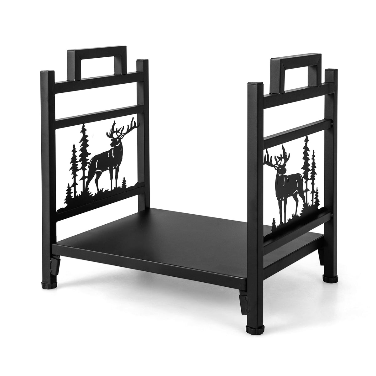 18.5 Inch Metal Firewood Rack with Dual Handles-Log Racks & Carriers-DECOROLALA