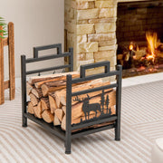 18.5 Inch Metal Firewood Rack with Dual Handles-Log Racks & Carriers-DECOROLALA