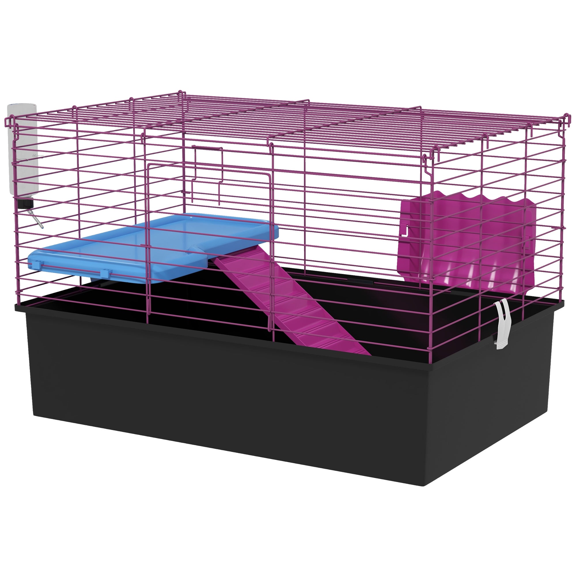 18.5" Small Animal Cage with Water Bottle, Food Dish, Platform, Ramp, Black-Small Animals-DECOROLALA