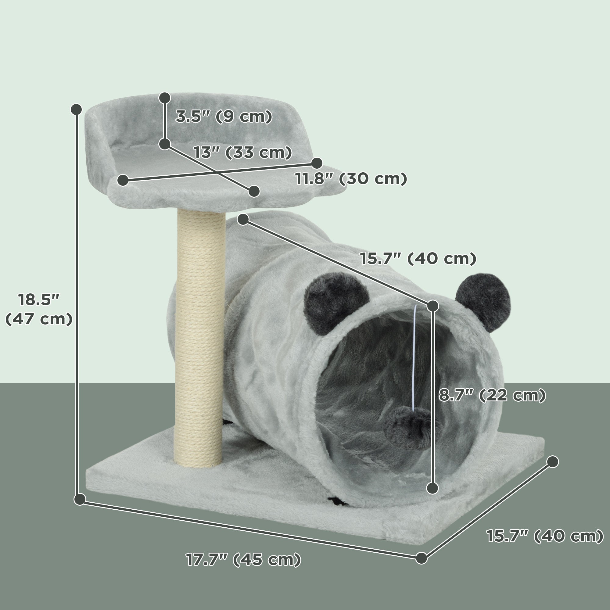 18.5" Small Cat Tree, Compact Cat Tower with Tunnel, Scratching Post, Plush Bed, Dangling Ball, for Indoor Use, Grey-Cats-DECOROLALA