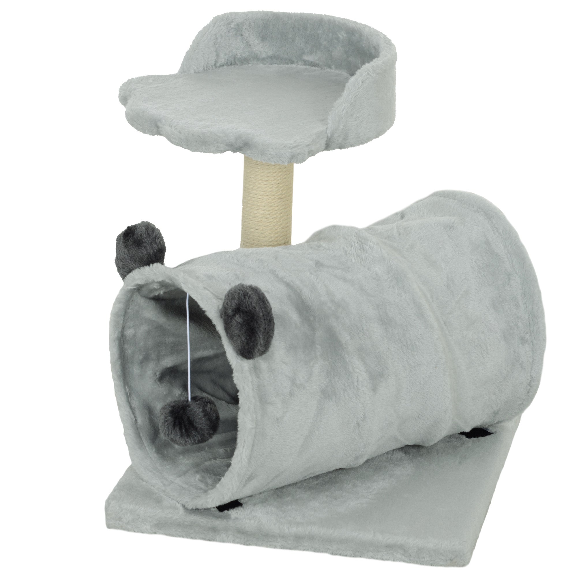 18.5" Small Cat Tree, Compact Cat Tower with Tunnel, Scratching Post, Plush Bed, Dangling Ball, for Indoor Use, Grey-Cats-DECOROLALA