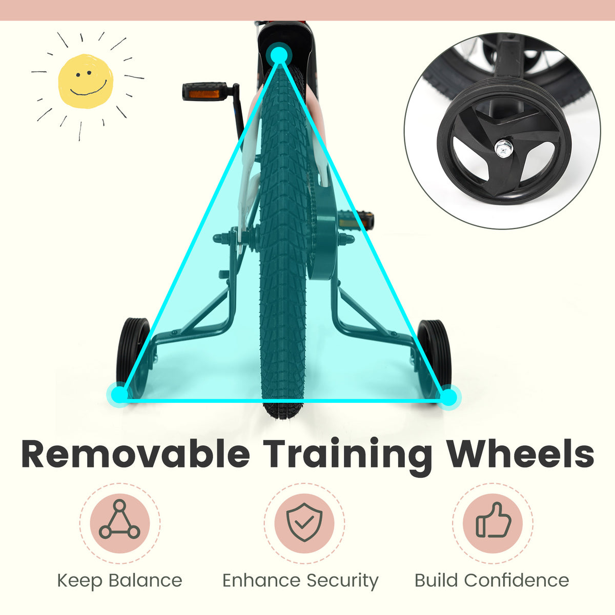 Kids Bike Adjustable with Removable Training Wheels for 3-8 Years Old