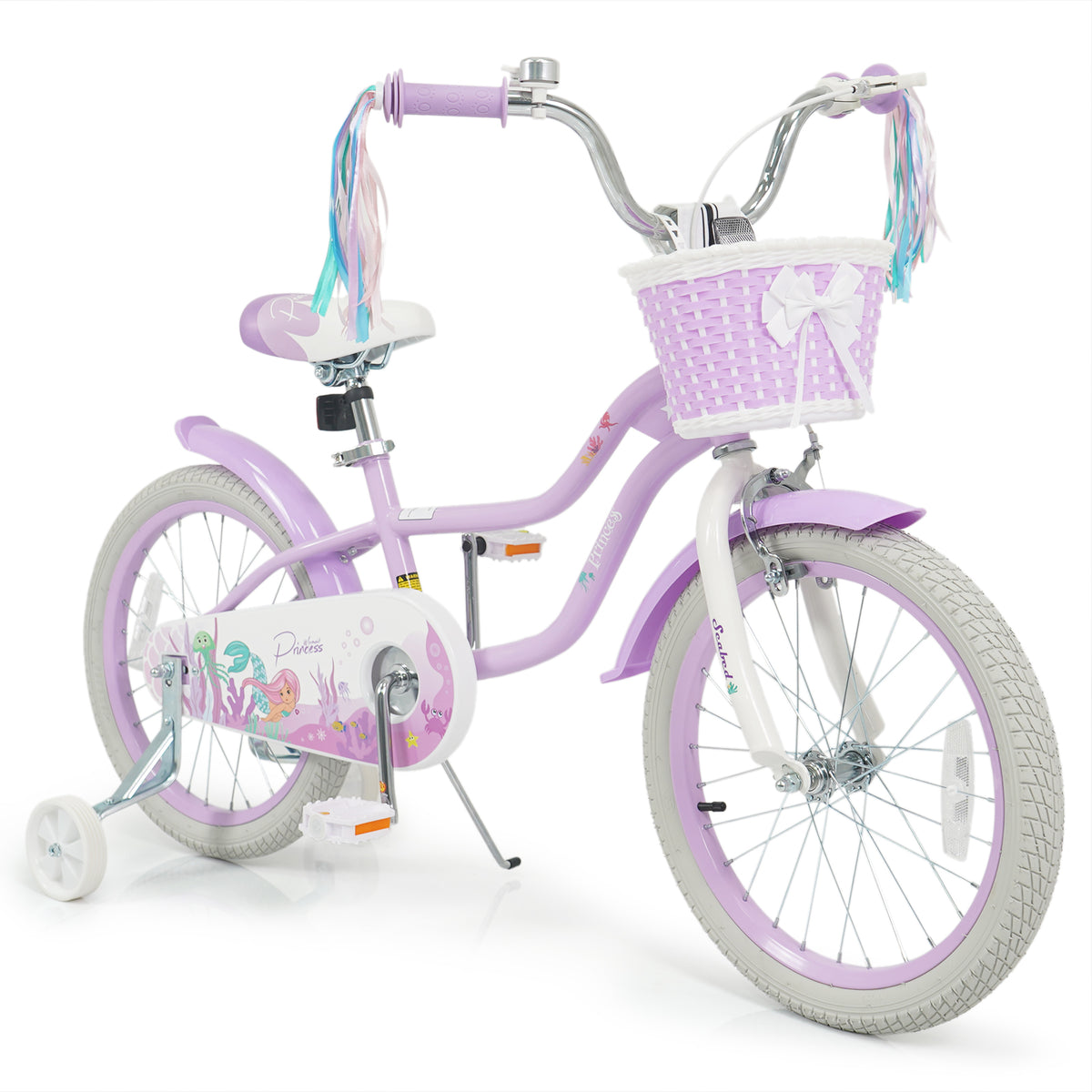 Vélo pour enfant réglable avec panier et rubans - Thème Princesse de la mer