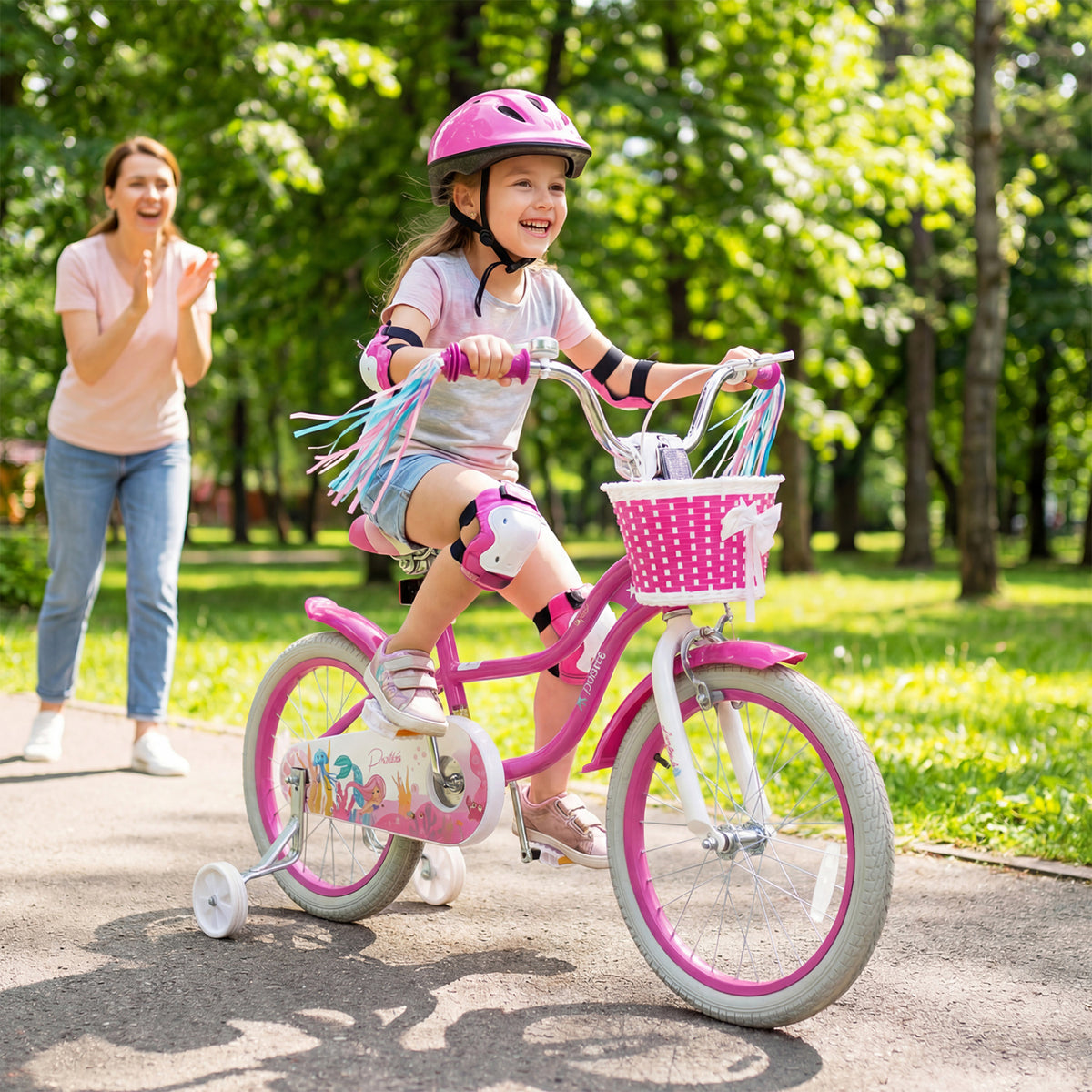 Kids Bike Adjustable with Basket and Streamers - Princess of the Sea Theme