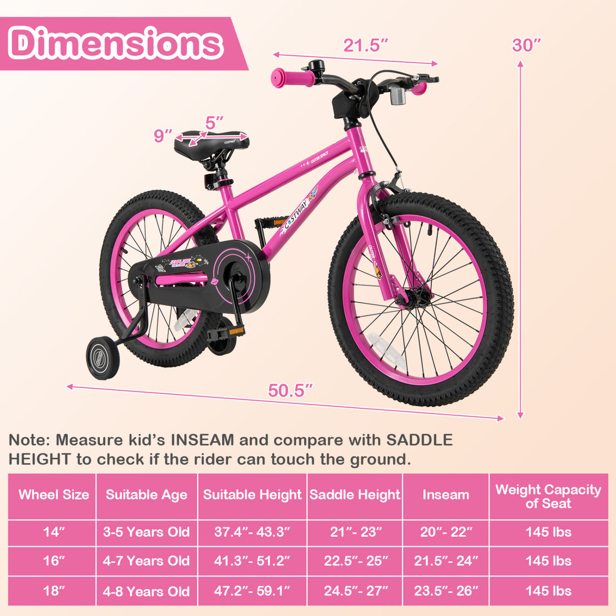 Kids Bike for 4-7 Years Old Adjustable with Removable Training Wheels