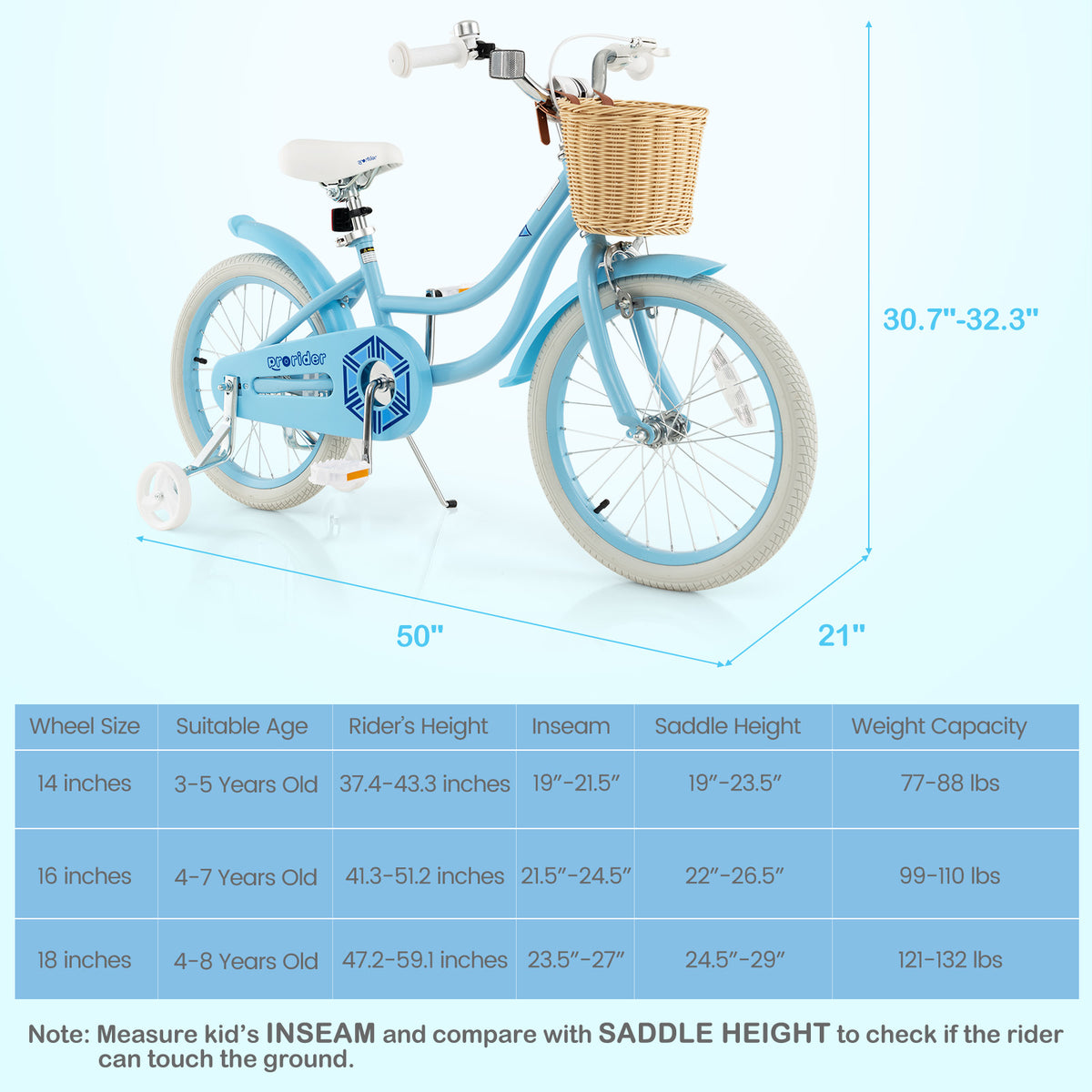 Kids Bike with Training Wheels and Adjustable Handlebar Seat