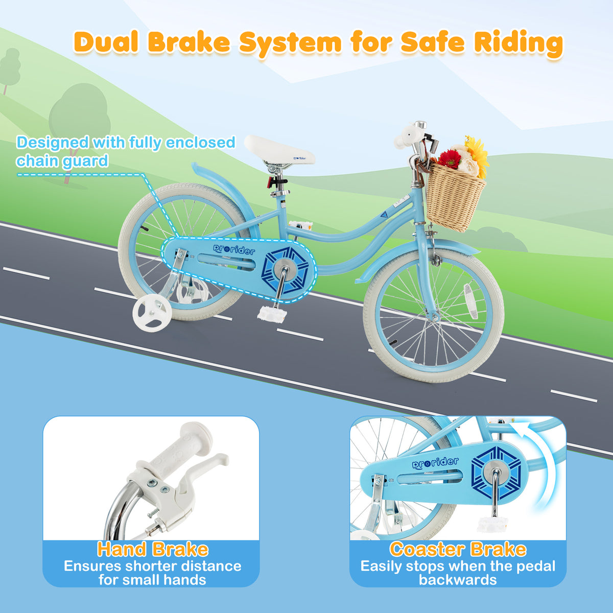 Kids Bike with Training Wheels and Adjustable Handlebar Seat