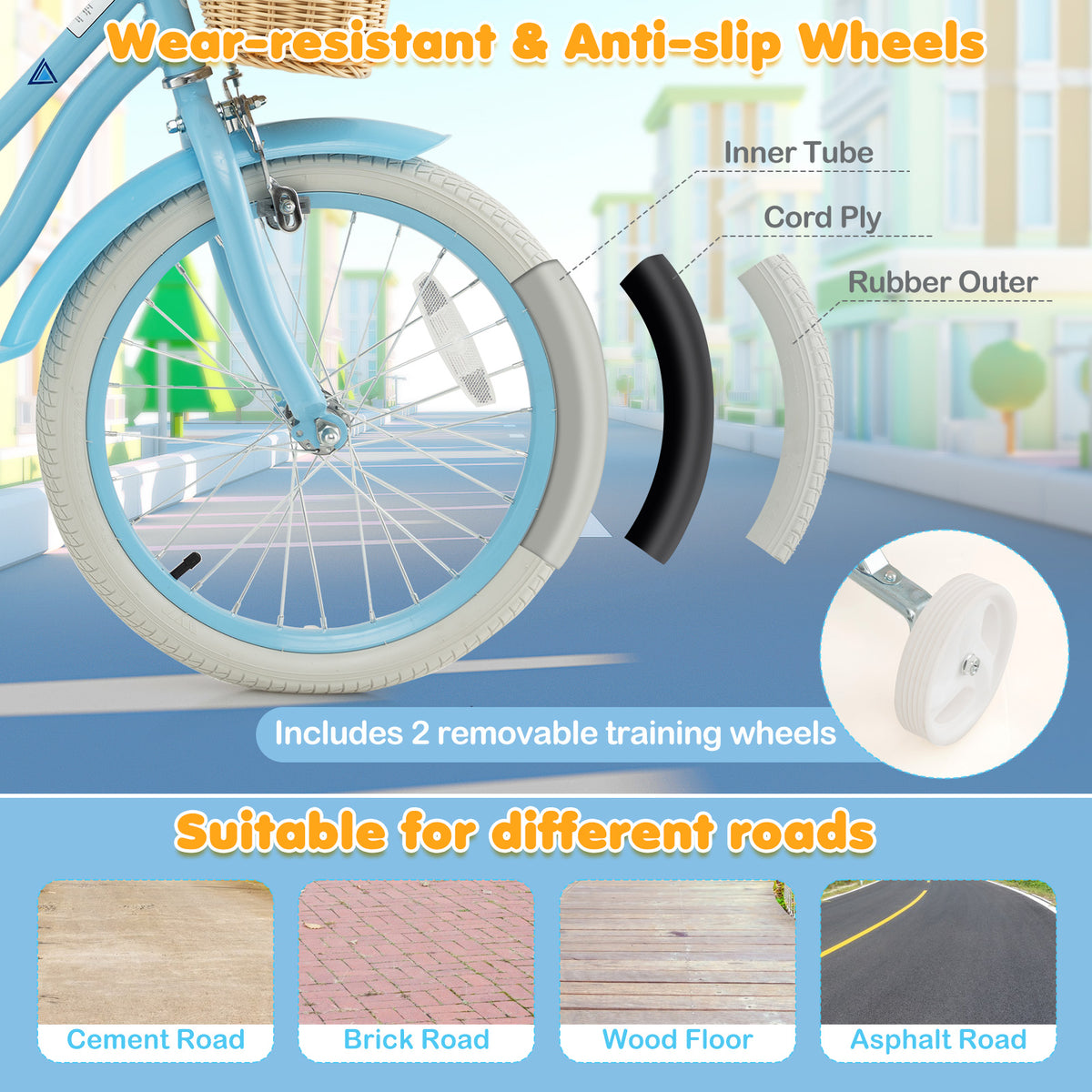 Kids Bike with Training Wheels and Adjustable Handlebar Seat