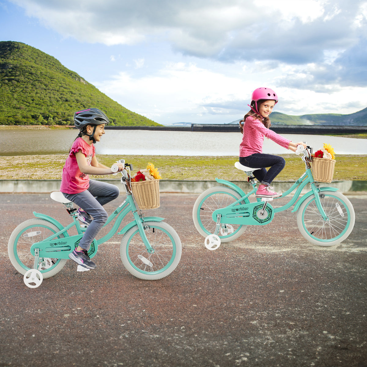 Kids Bike with Training Wheels and Adjustable Handlebar Seat