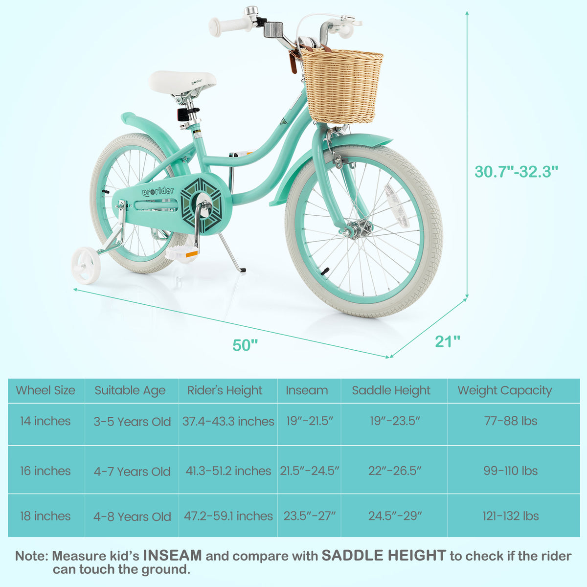 Kids Bike with Training Wheels and Adjustable Handlebar Seat