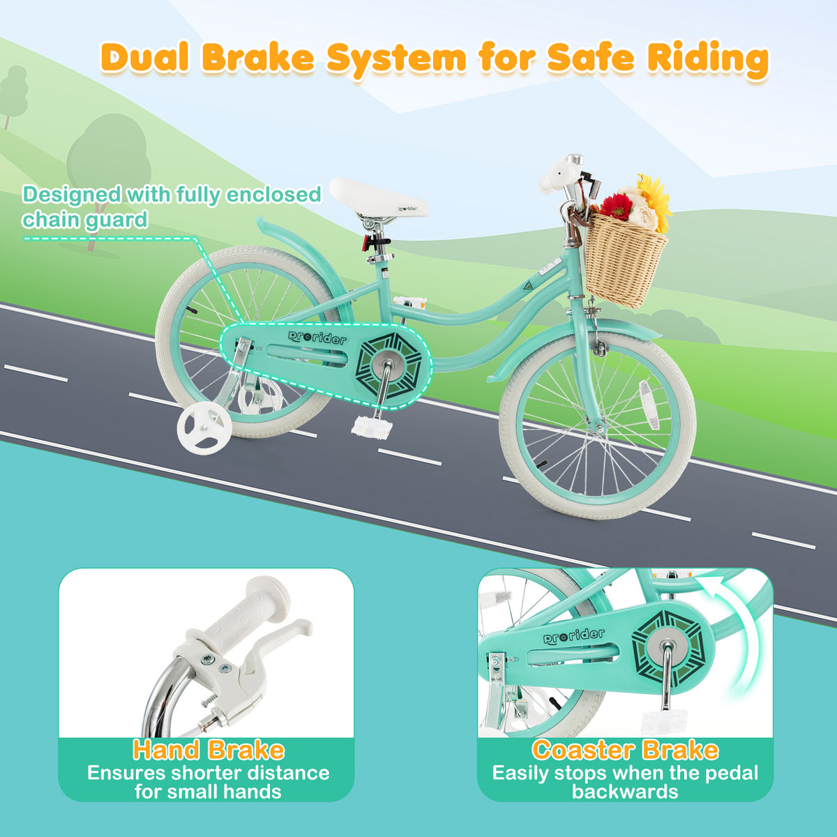 Kids Bike with Training Wheels and Adjustable Handlebar Seat