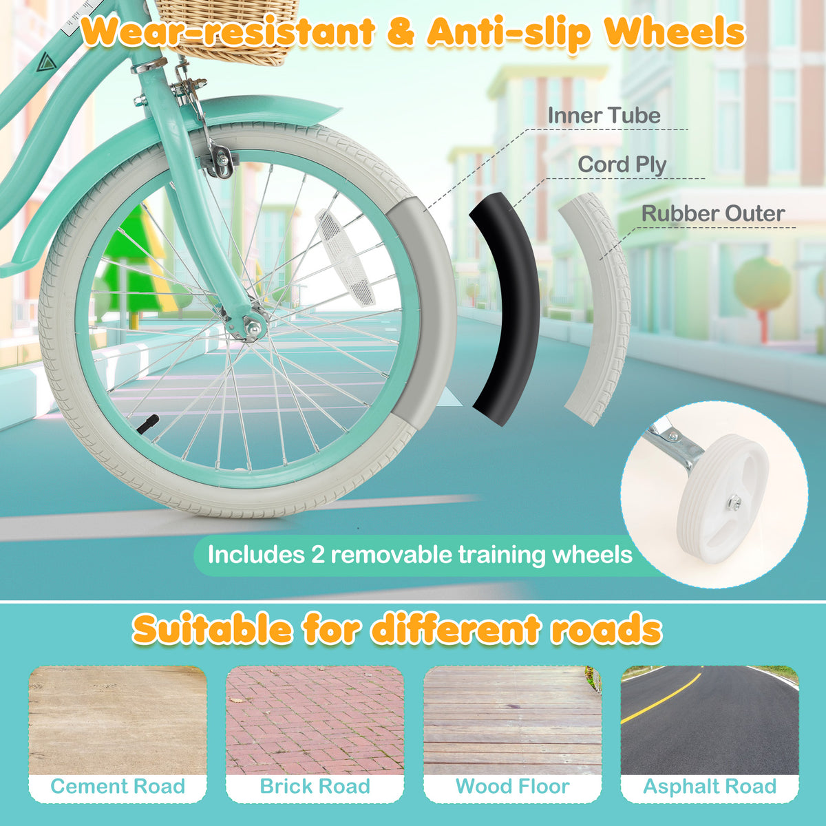 Kids Bike with Training Wheels and Adjustable Handlebar Seat