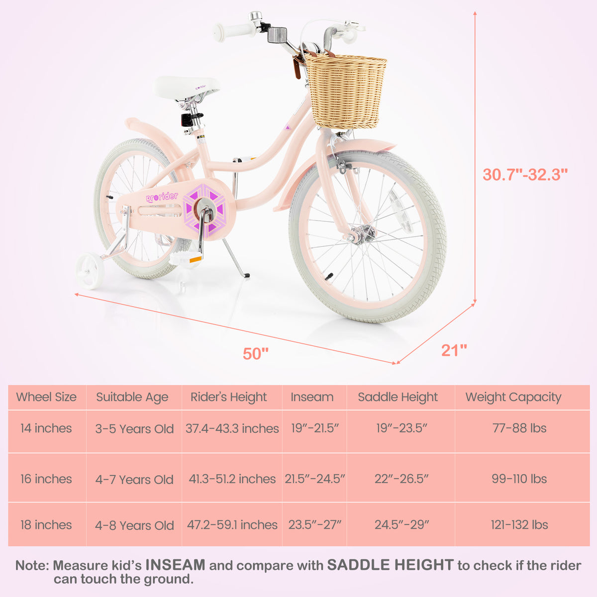 Kids Bike with Training Wheels and Adjustable Handlebar Seat