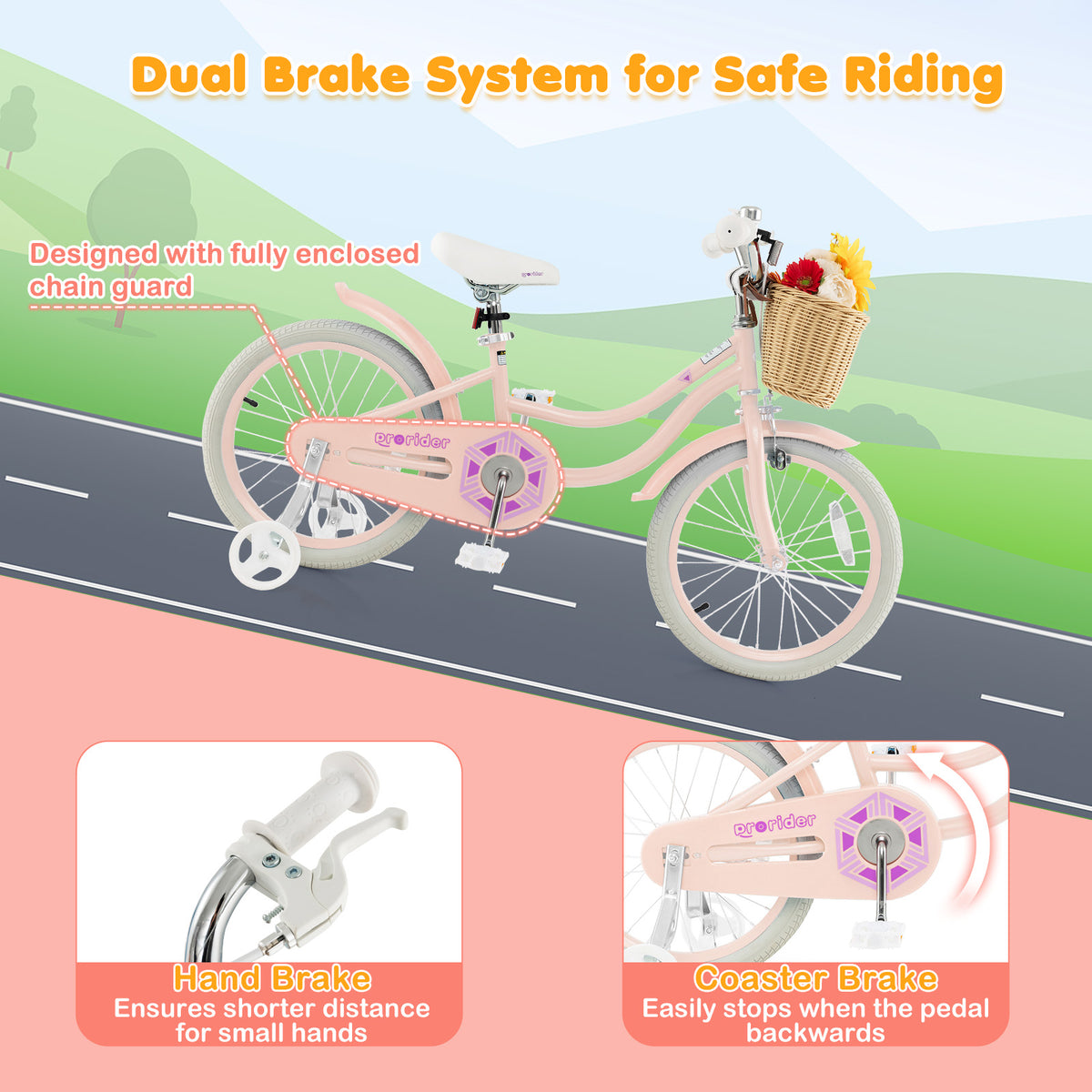 Kids Bike with Training Wheels and Adjustable Handlebar Seat