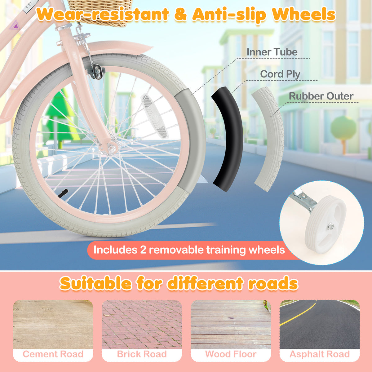 Kids Bike with Training Wheels and Adjustable Handlebar Seat