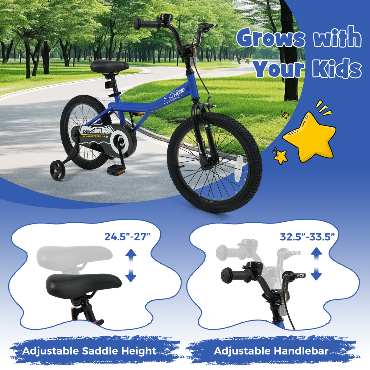 Kids Bike with Removable Training Wheels - Brave Hero