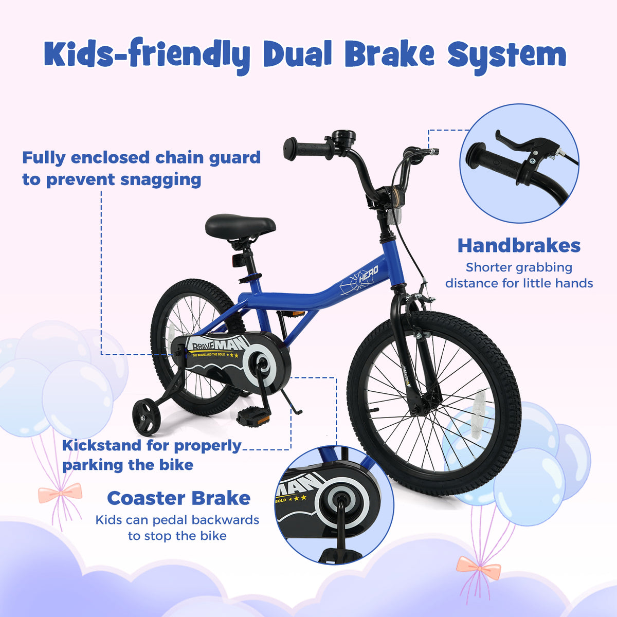 Kids Bike with Removable Training Wheels - Brave Hero